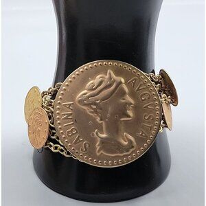 Oversized Roman Coin Bracelet Adjustable 7-9" Multistrand Chains Lightweight